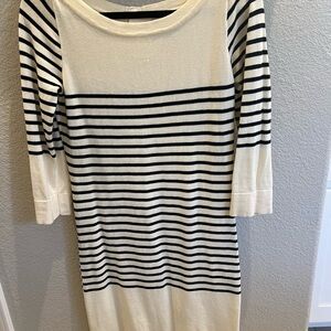Striped Knit bateau Scoop-Neck Women’s Dress in Cream and Black